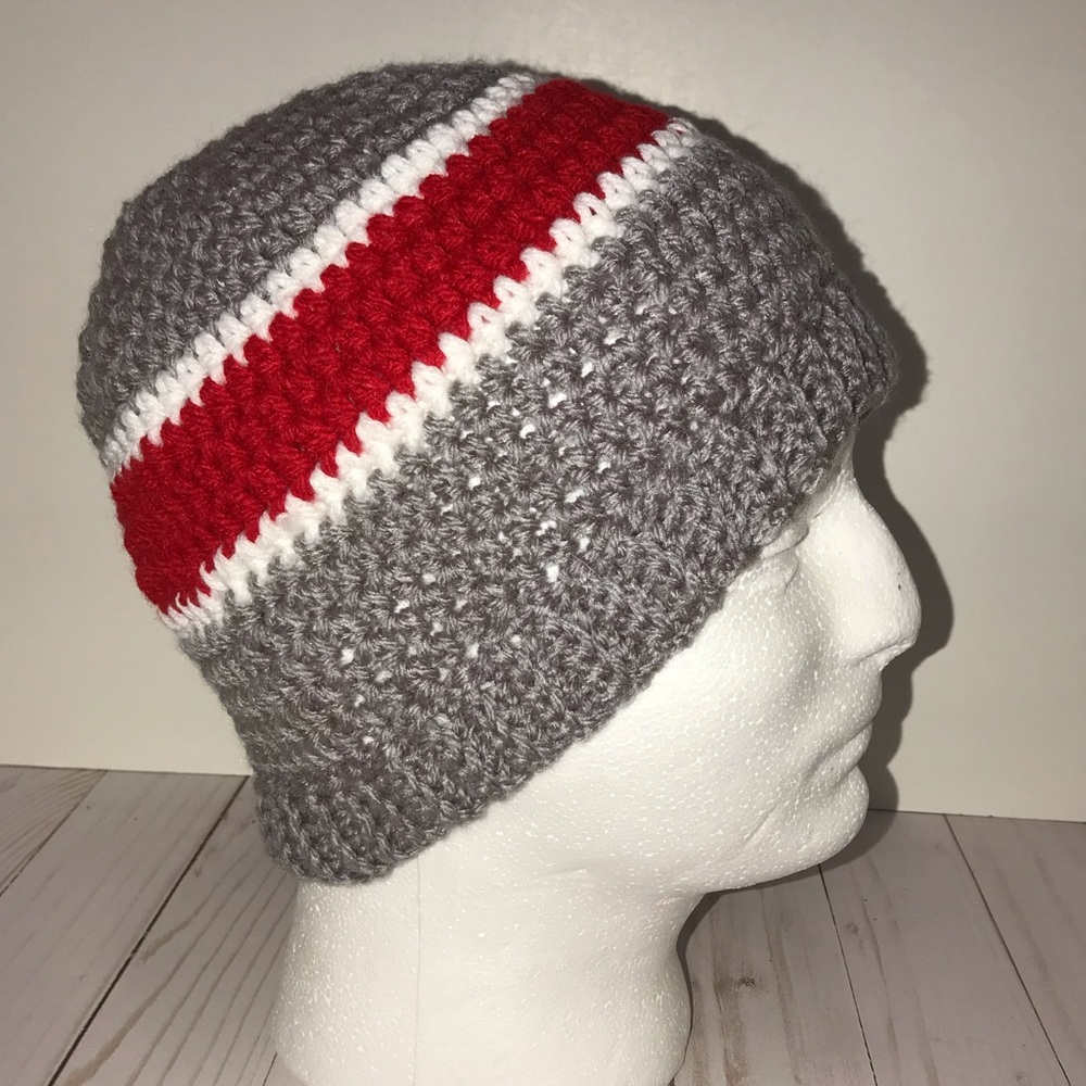 Red, Gray and White Beanie